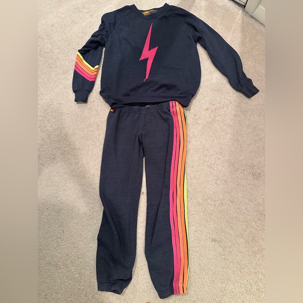 Aviator Nation blue thunderbolt neon striped set size medium
